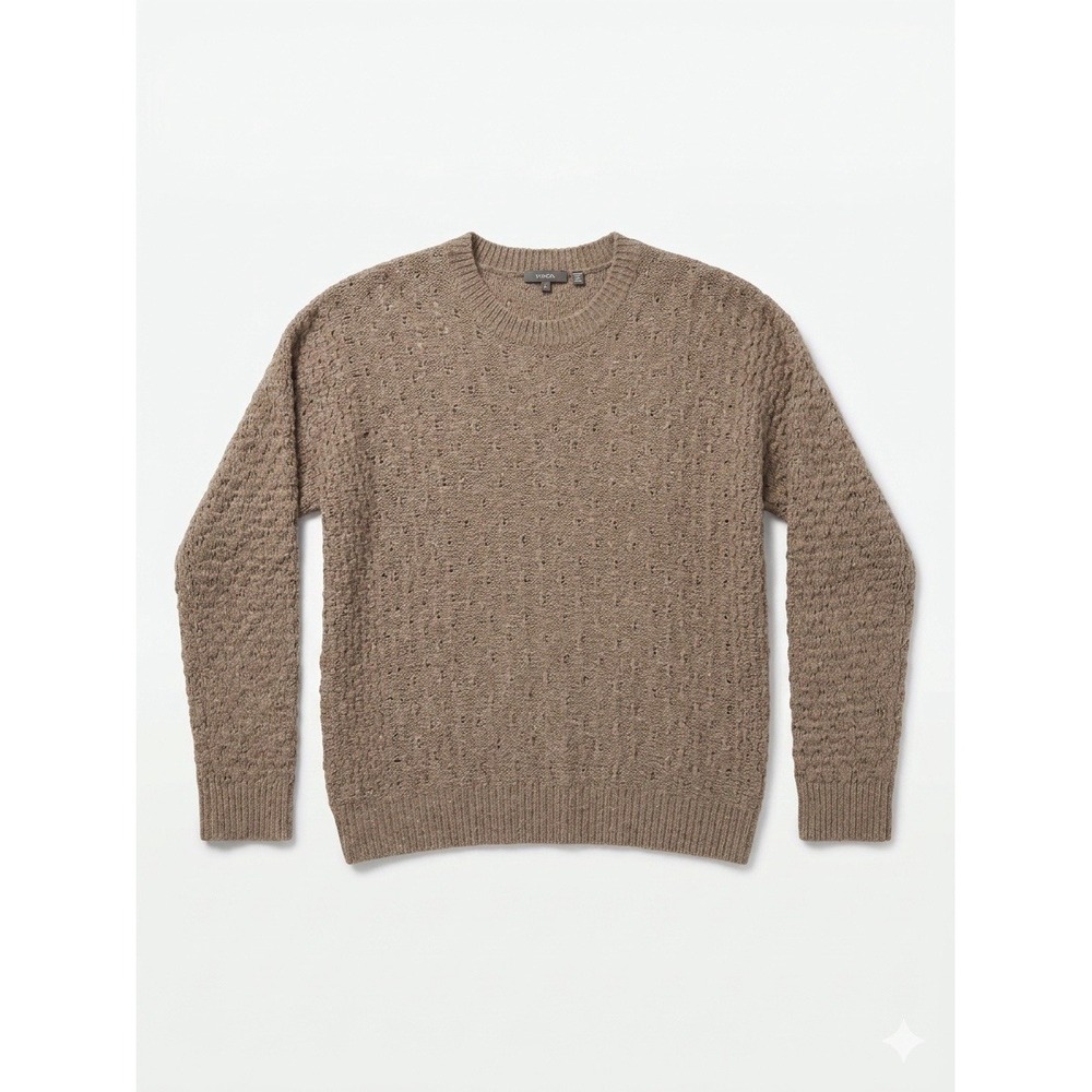 Vince Sweater Women Brown Sz S Beige Yak Wool Cable Knit Cabincore Thick Comfy